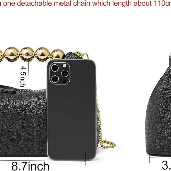 Small Top Handle Clutch Bag Women Designer Goatskin Crossbody Purse With Pearl H - Picture 4 of 7